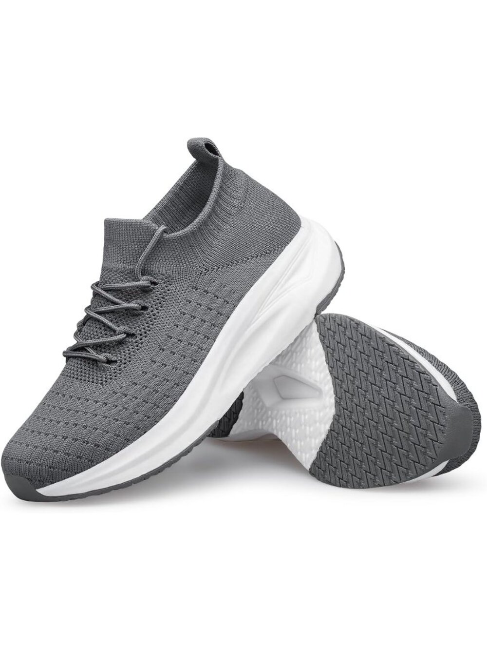 Womens Grey Polyester Slip on Walking Shoes Comfort Casual Running Sneakers - Picture 5 of 5